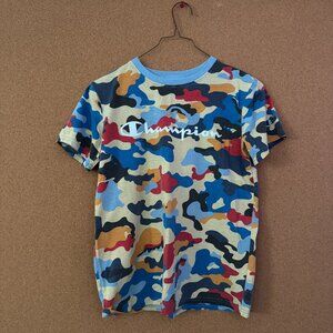 Champion Shirt Boys Large Short Sleeve Blue Camo